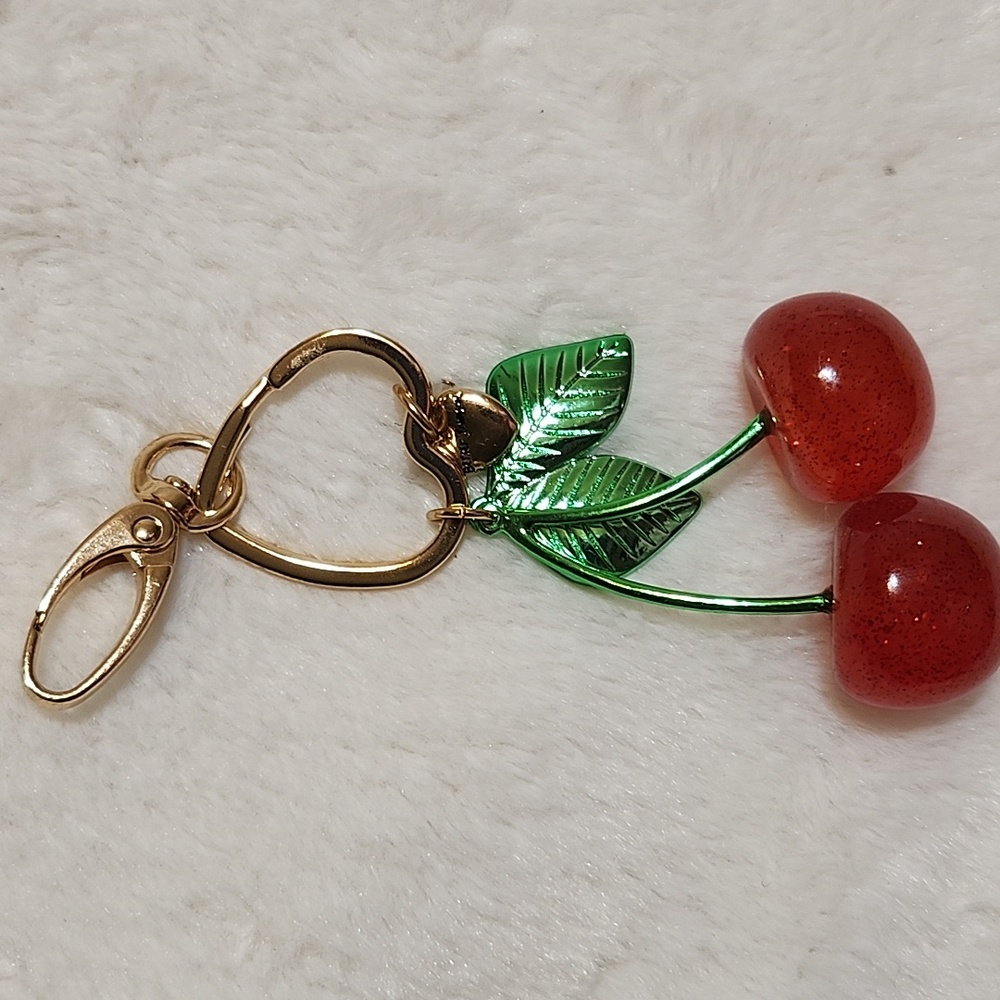Betsy Johnson Cherry Purse Charm/ Keychain with Gold and Green Accents - Picture 5 of 8